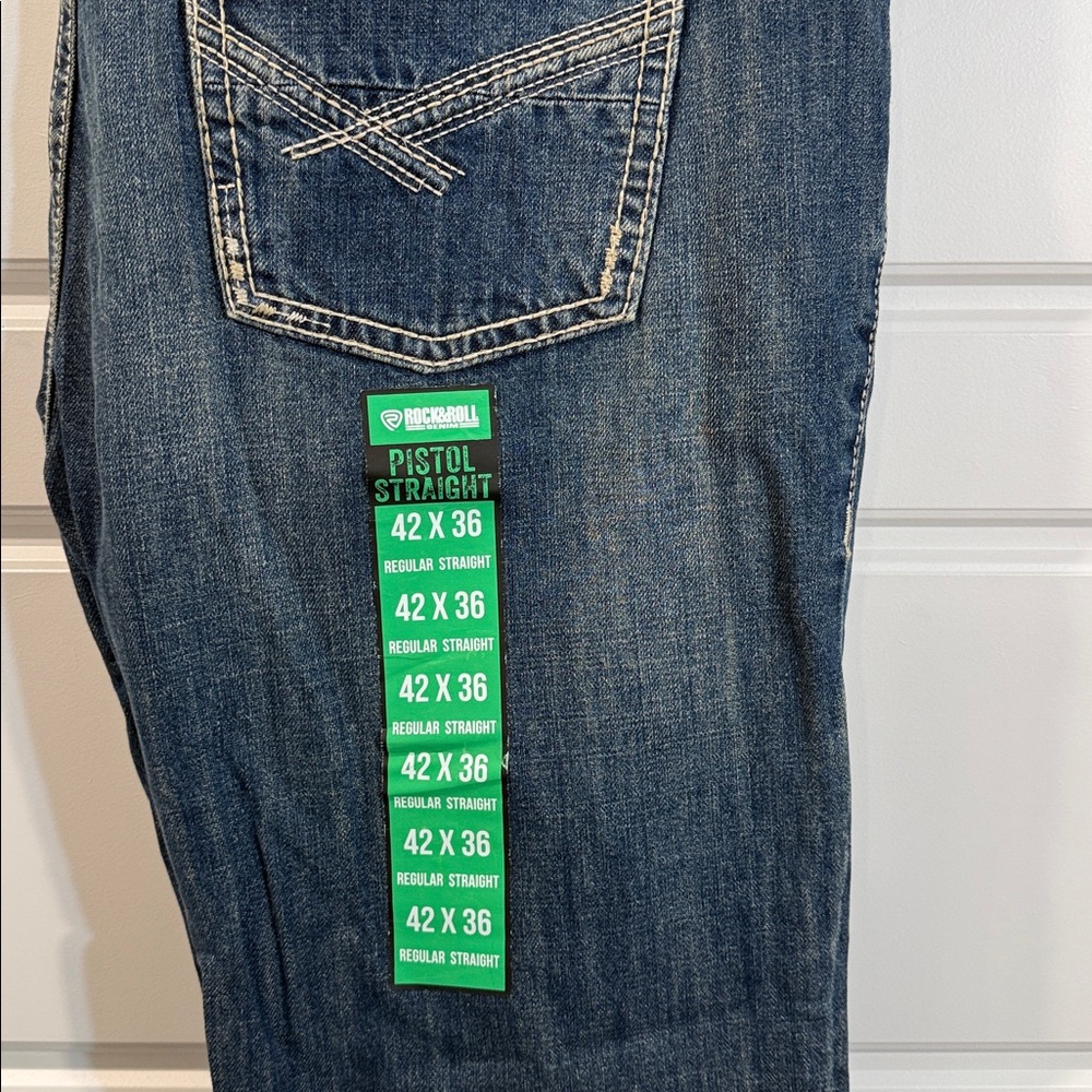 Rock and Roll Denim Jeans Pistol Straight 42x36 NWT - Picture 2 of 6